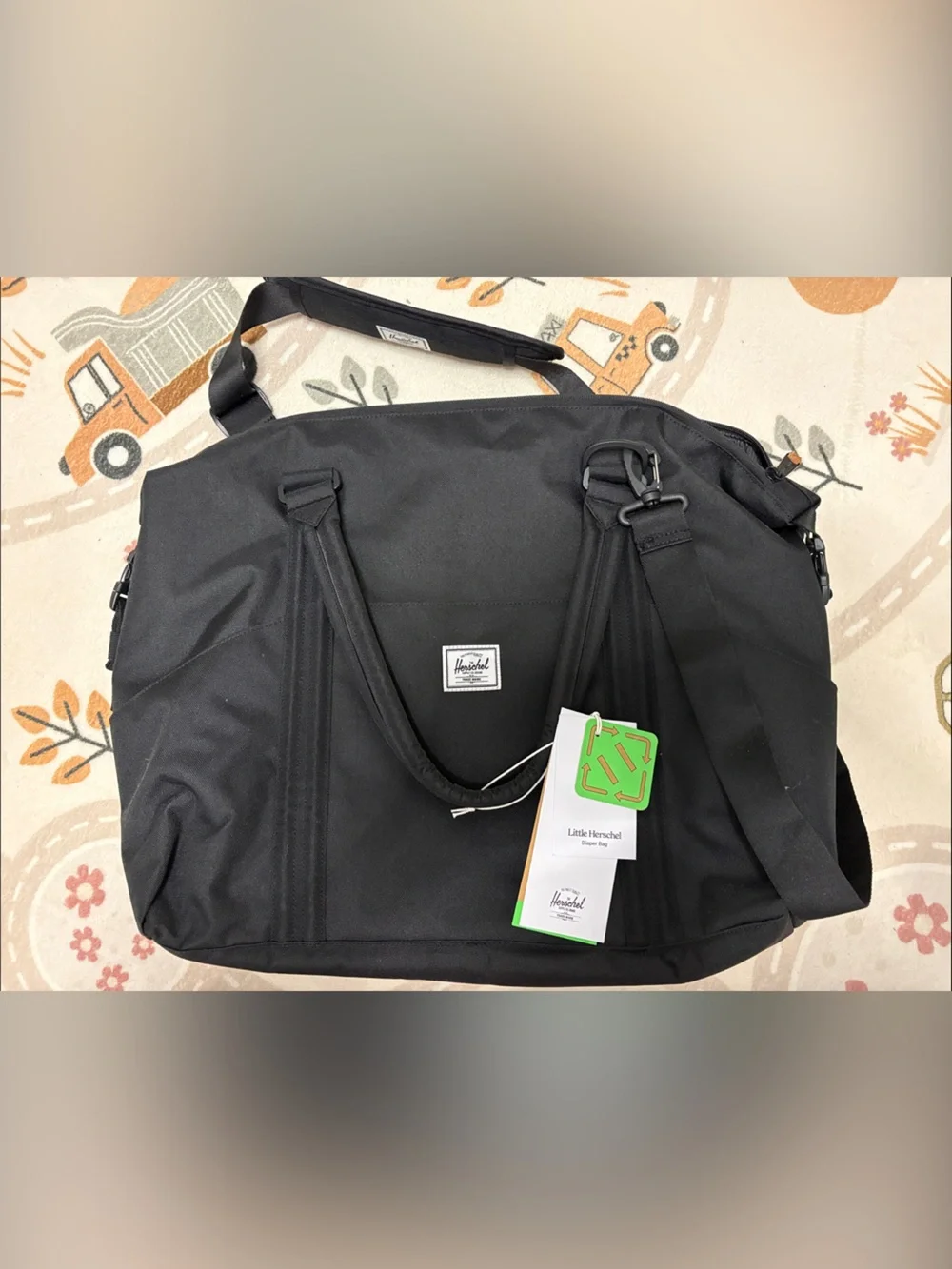 Herschel Supply Co. Black Strand Duffel DiaperBag with Adjustable Shoulder Strap